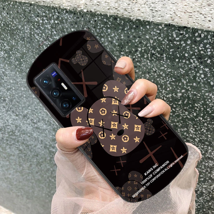 新款vivoX70手机壳潮牌X70Pro暴力熊X70Pro+椭圆形玻璃卡通防摔套