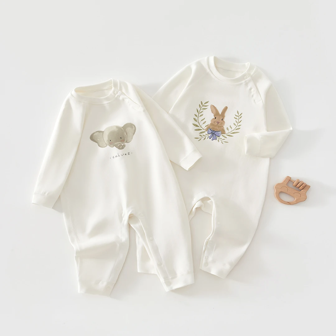 婴童舒绒棉纯白色大象彼得兔新生儿幼棉保暖透气连体哈衣长爬