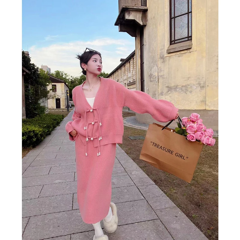 女外套新款2023新款爆款套装气质高级感小洋装针织半裙毛衣两件套