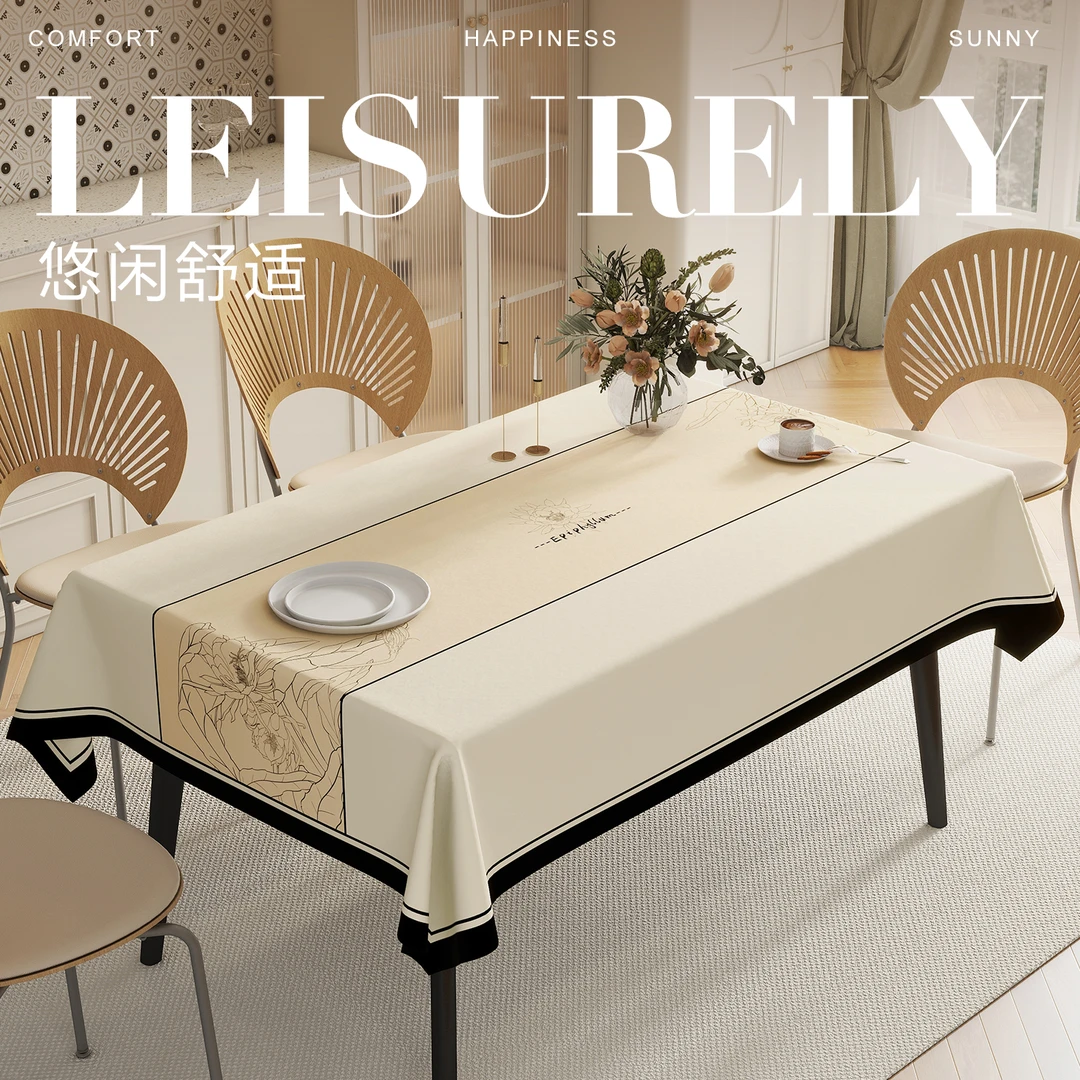 蓝莲花仿超绒长方形桌布茶几布家用舒适透气轻奢高级感