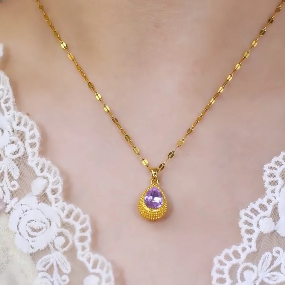 铜合金项链 轻奢时尚气质百搭高级感项链6634简约紫色