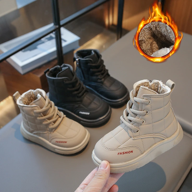 女童棉鞋新款冬季加厚二棉冬鞋小女孩加绒洋气短靴保暖儿童马丁靴