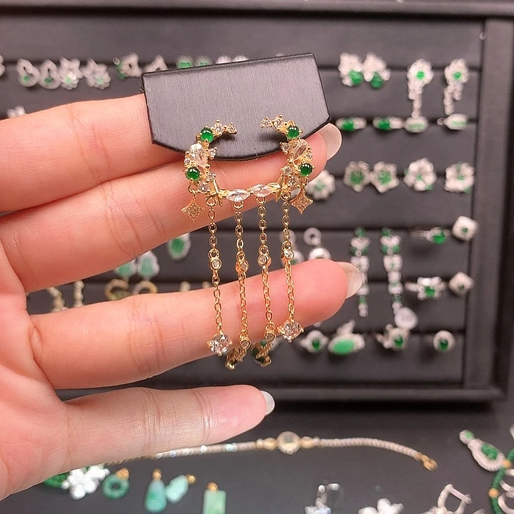 翡翠耳饰银S925镶嵌耳钉