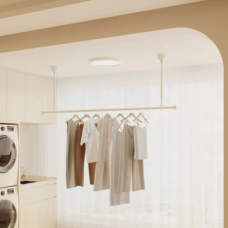日式可拆卸打孔隐形晾衣杆阳台墙上固定顶装晒衣杆家用伸缩晾衣架