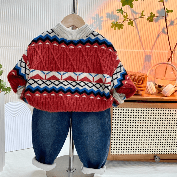 【瑞士周刊】儿童提花洋气圆领加厚男女童秋冬韩版针织毛衣冬款打底