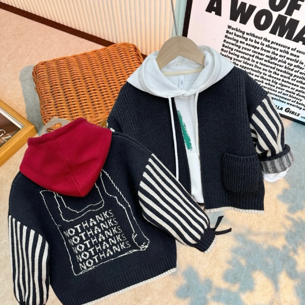秋季儿童拉链针织开衫加厚保暖男童时尚休闲宽松款女童圆领棒球服
