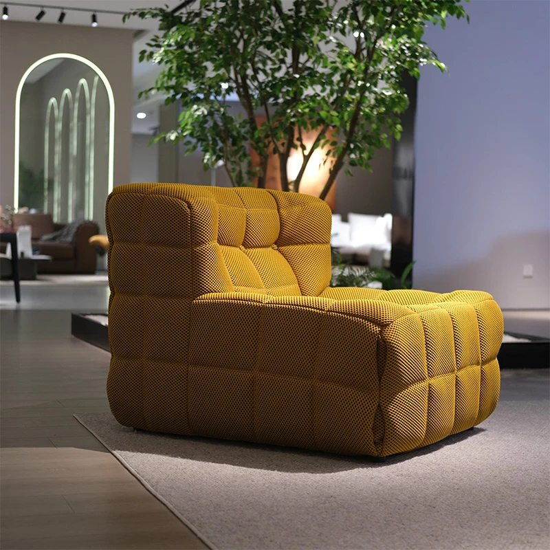 客厅轻奢简约单人椅华夫格休闲椅舒适慵懒风人类狗窝毛毛虫单人椅