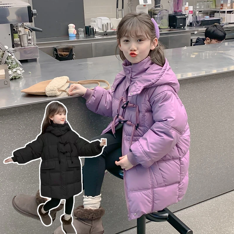 免洗防水女童棉服冬装2024新款小女孩中长款棉袄外套儿童冬季棉衣