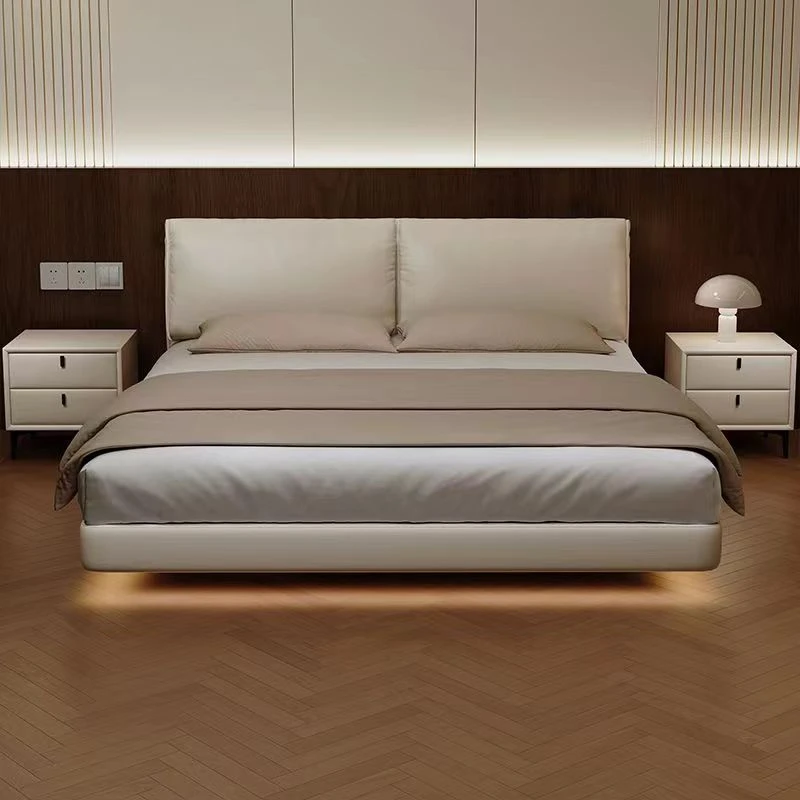 【大象耳朵床】羽绒填充真皮主卧大床1.8双人床简约时尚软体床意式