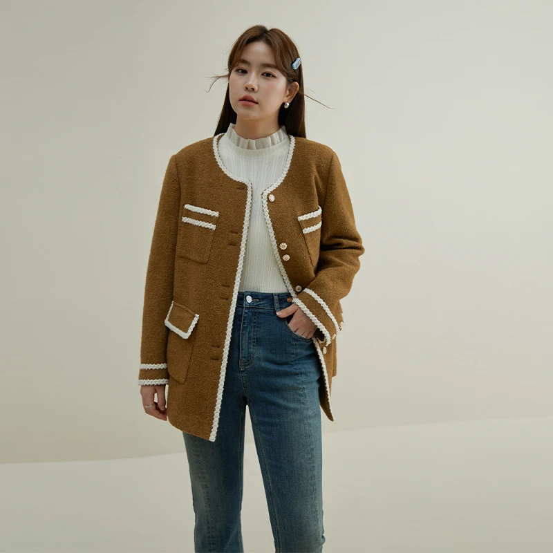 独束微胖MM大码女装复古小香风毛呢外套显瘦大衣23DS84130