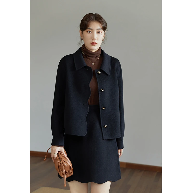 独束微胖MM大码女装气质时尚百搭显瘦冬短款翻领毛呢上衣21DS3015