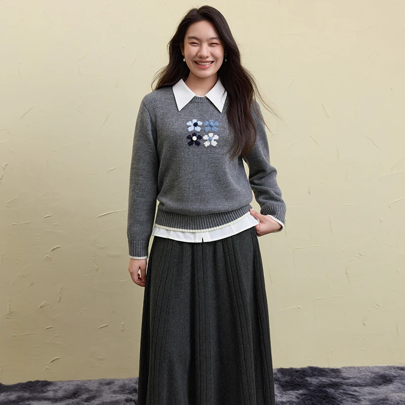 独束微胖大码女装气质显瘦百搭款时尚秋冬复古风针织衫24DS84641