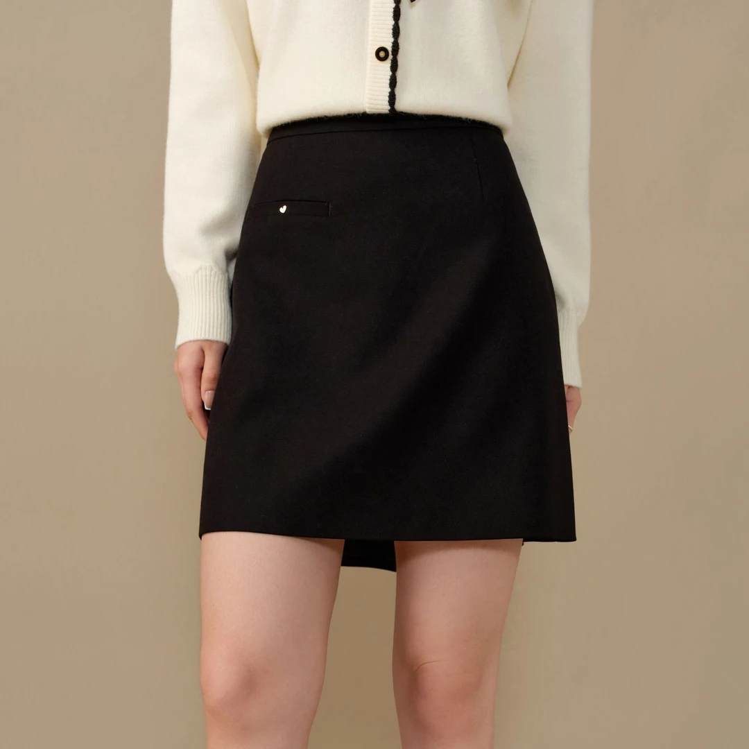 独束微胖大码女装简约高腰A字复古开叉时尚通勤短半身裙24DS84257