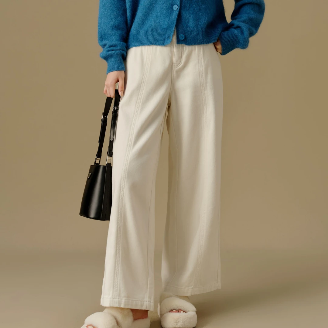 独束微胖M大码女装高级感显瘦直筒磨毛垂感休闲牛仔裤24DS84210