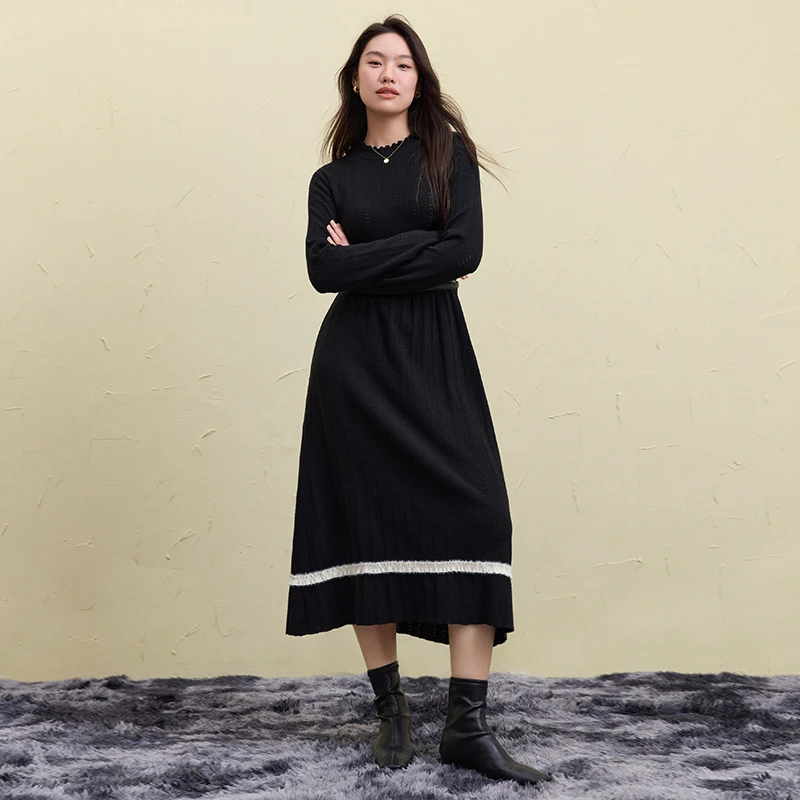 独束微胖大码女装气质显瘦针织打底休闲秋冬宽松连衣裙24DS84230