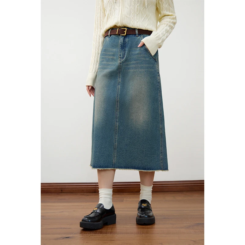 独束微胖大码女装气质感时尚开叉宽松A字牛仔包臀半身裙24DS84172