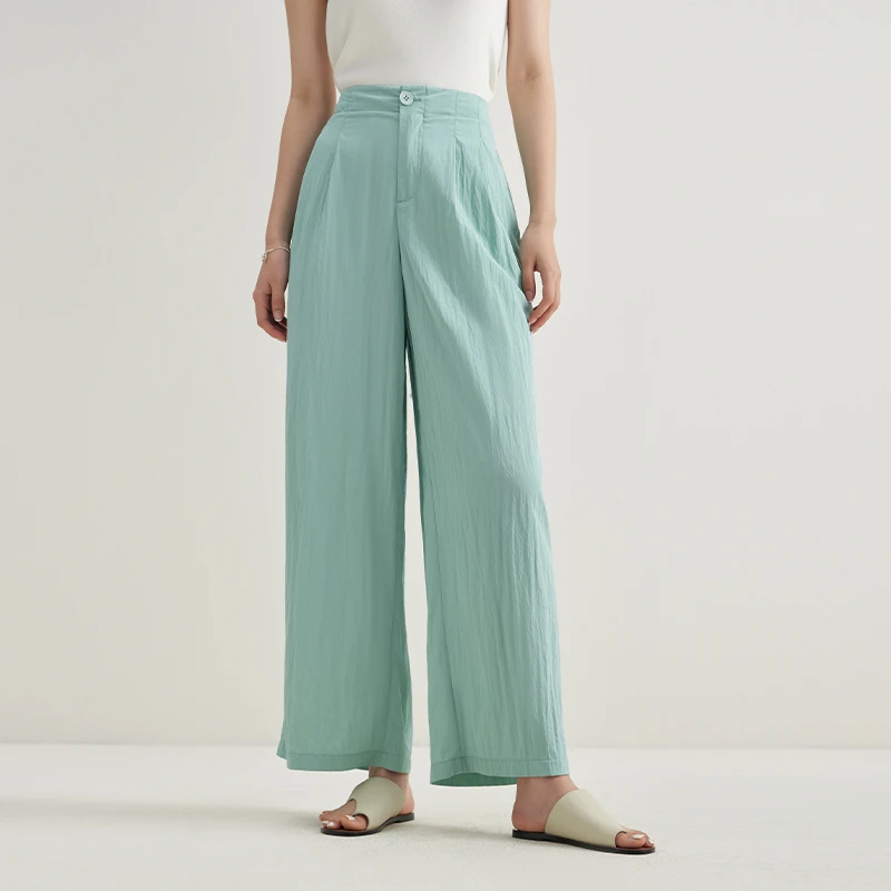 独束微胖M大码女装气质感时尚显瘦通勤风高腰垂感休闲裤24DS82495