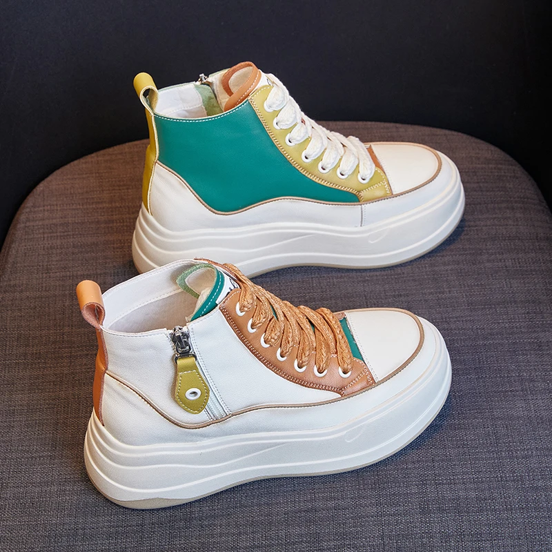 #KC359 内增高小白鞋女款2023爆款秋季厚底真皮百搭休闲高帮鞋潮