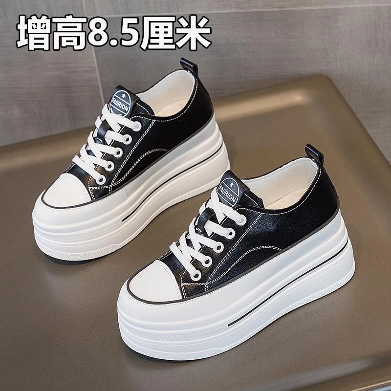 万达撤柜头层牛皮小个子内增高8cm小白鞋女2025秋季网面透气显瘦.