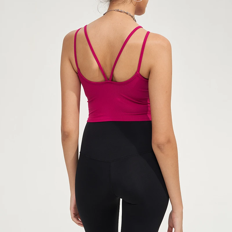 FL-986细螺纹运动背心女固定式胸垫胸垫修身显瘦运动上衣