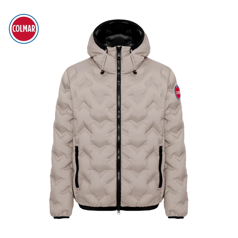 COLMAR/科尔马连帽休闲加厚防风冬季男士羽绒服保暖外套 浅色