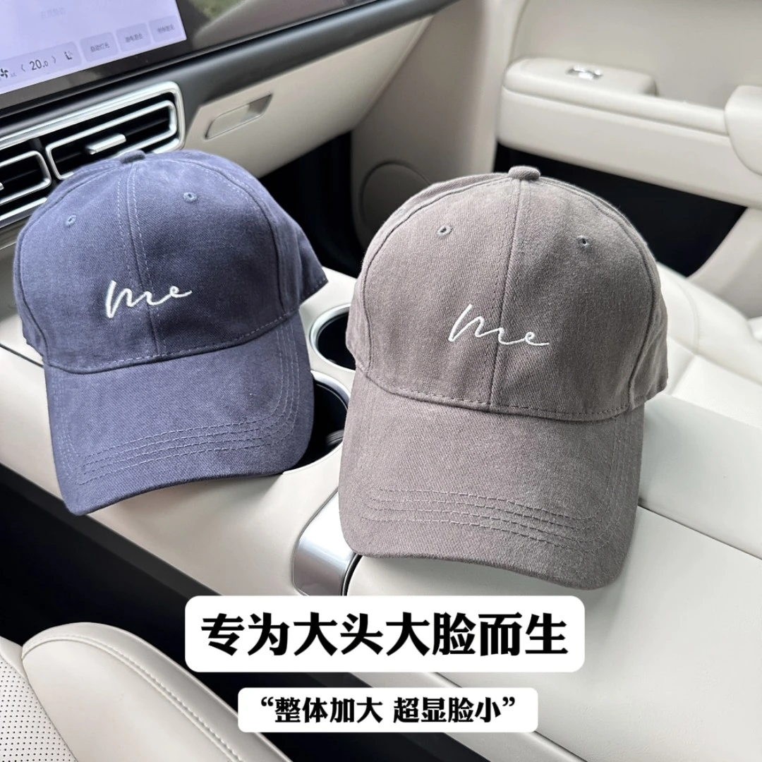 韩版大头围简约波浪纹棒球帽女春秋磨毛日常百搭情侣遮脸弯檐帽