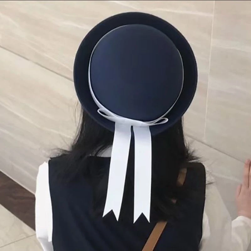 日系jk制服帽猫可爱耳朵帽网红百搭水手帽显脸小礼帽蝴蝶结丝带