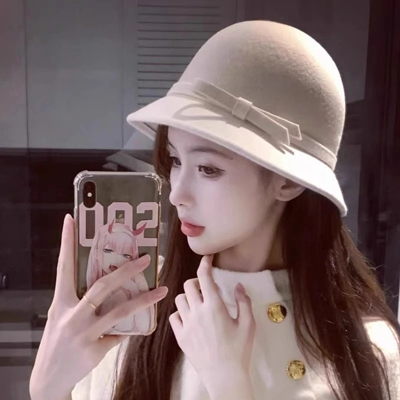 优雅气质复古小礼帽女秋冬赫本风名媛毛呢渔夫帽法式复古小香风帽