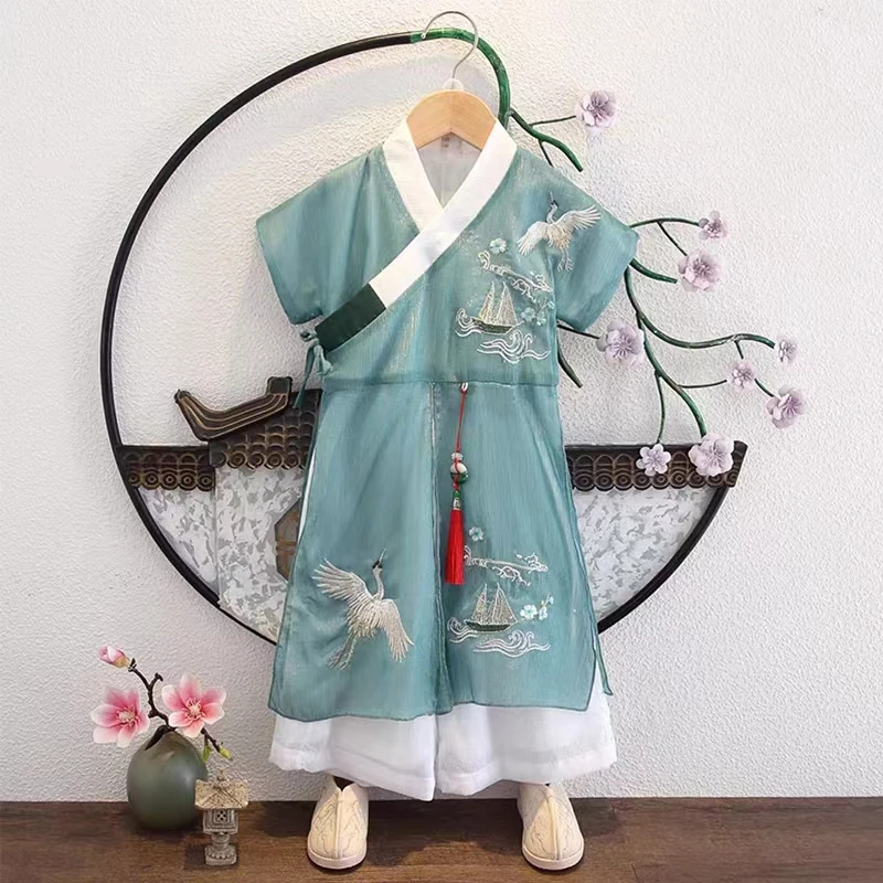汉服男童夏季薄款中式公子少爷服中小童古装长衫帅气国学服两件套