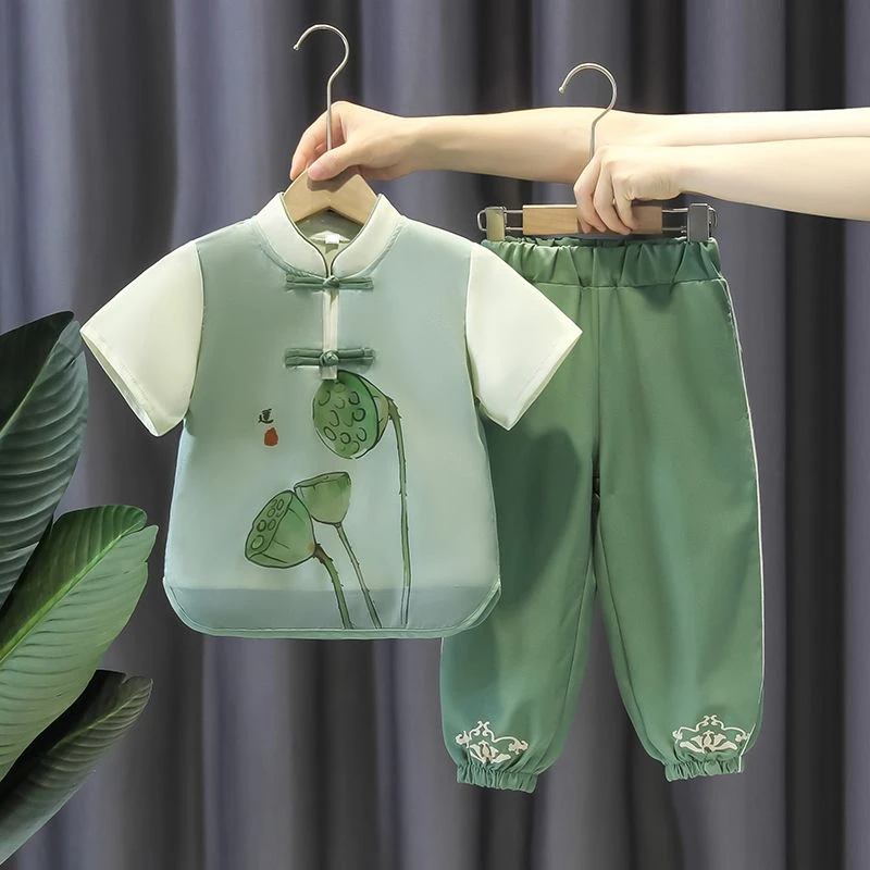 六一儿童荷花汉服夏季男童中国风古女童新中式唐装幼儿园演出服装