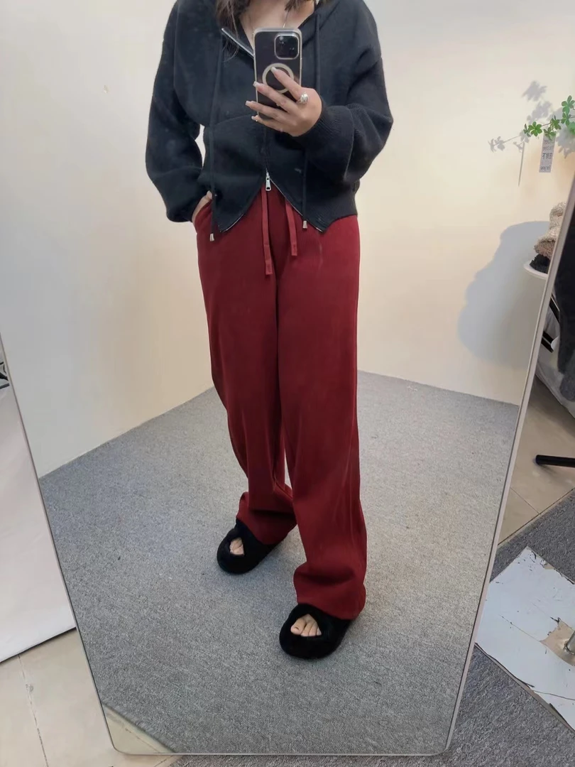 休闲宽松显瘦针织秋冬加绒阔腿拖地裤