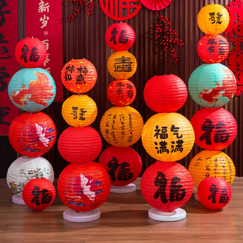 新年灯笼立柱摆件2025蛇年春节装饰品商场幼儿园过年氛围场景布置