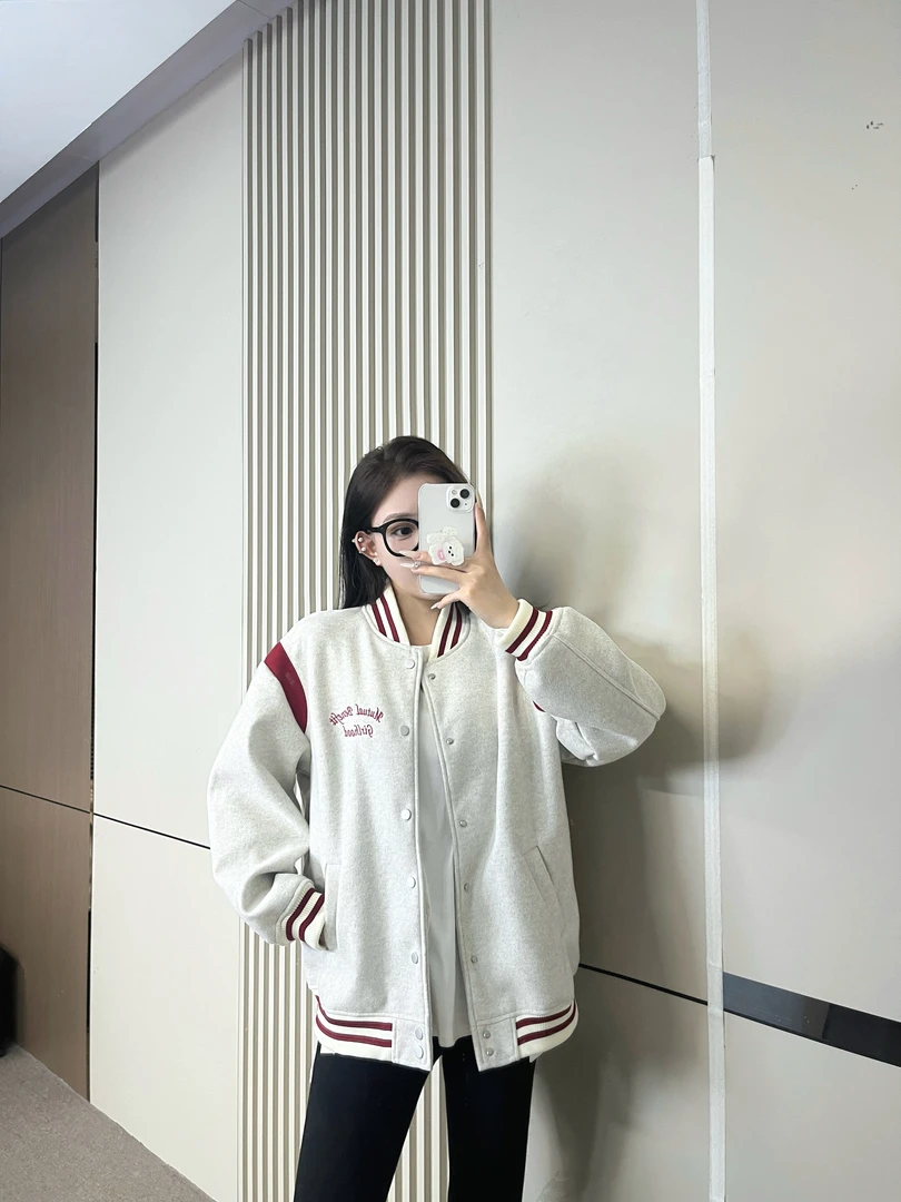 【沛棋专属】刺绣百搭美式复古撞色棒球服外套秋季宽松遮肉显瘦上衣