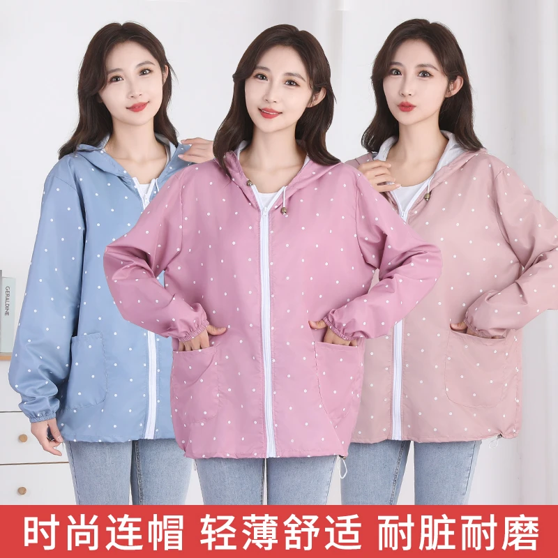 围裙长袖时尚围裙罩衣短款工作服连帽轻薄光滑透气耐脏夏季薄款