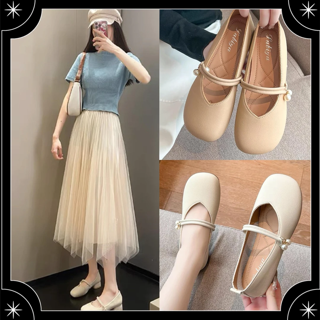专柜真皮玛丽珍平底单鞋女2024年新款奶奶鞋配裙子温柔复古牛皮鞋