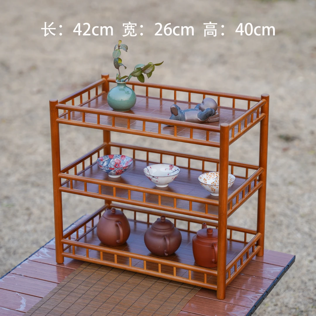 【小满】三层全围栏竹丝席手编楠竹茶具收纳展示架壶架博古架茶棚