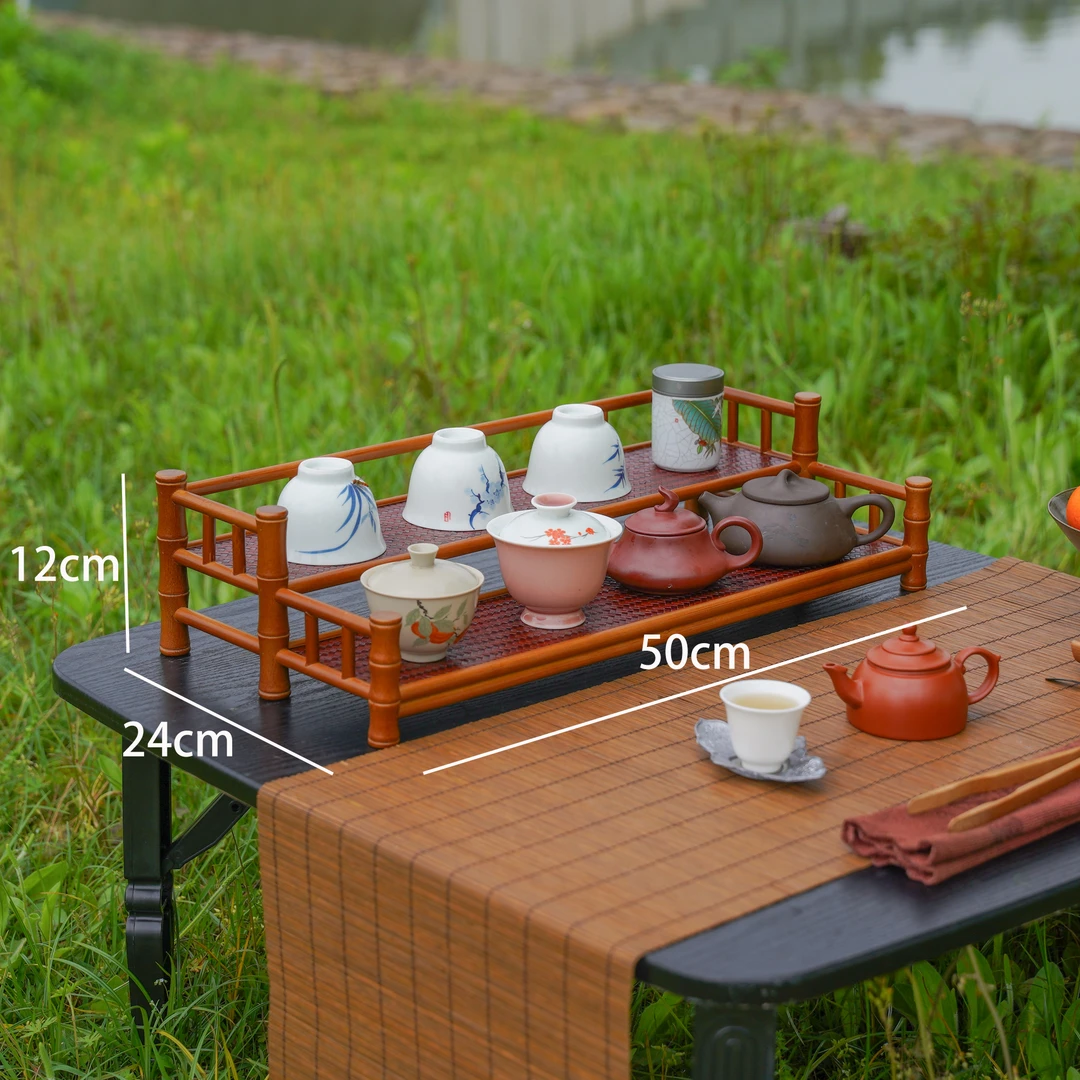 【自慢】手工双层竹编茶杯架新中式复古轻奢茶杯茶壶收纳展示竹架