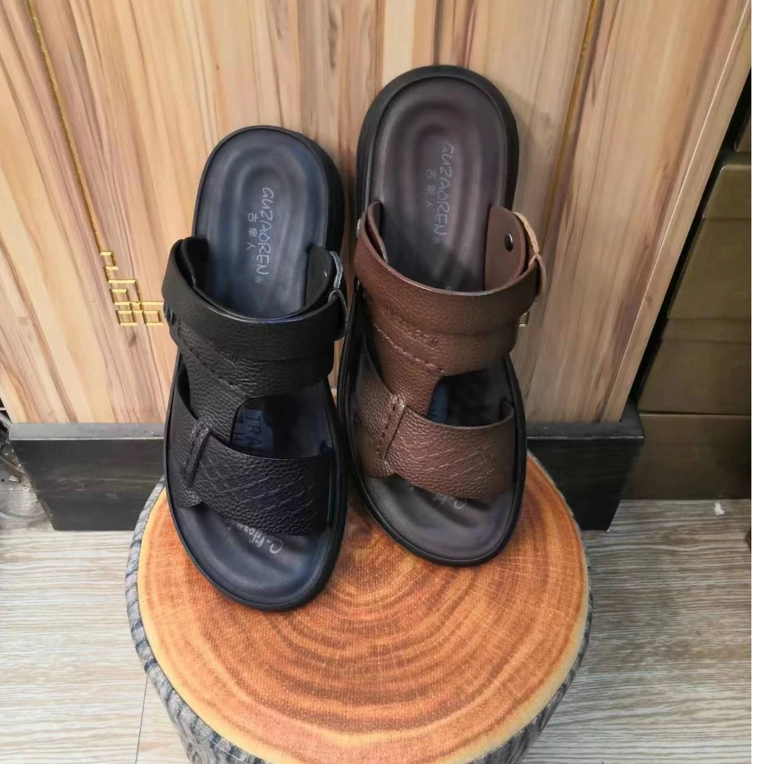 古早人男士夏季牛皮休闲凉鞋