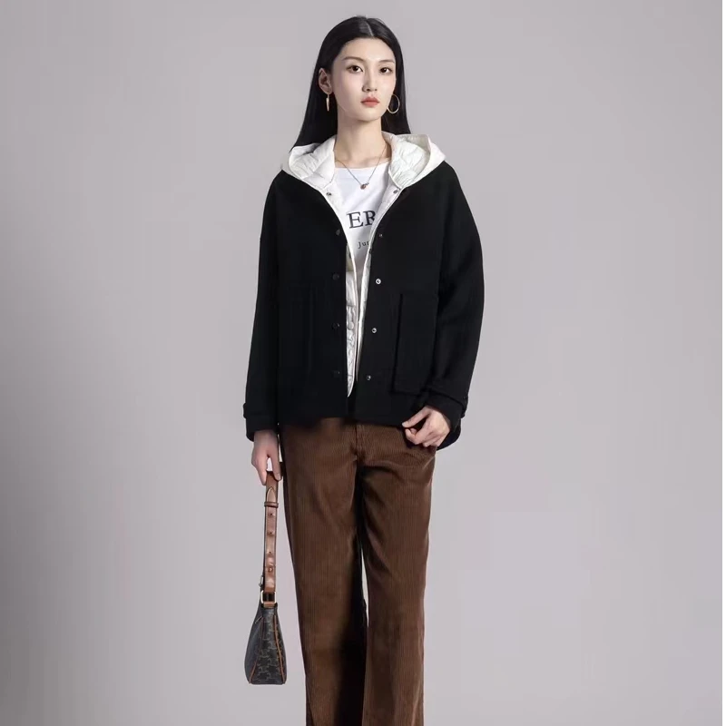 双面呢大衣三合一短款女反季时尚百搭柔软舒适保暖秋冬款（22A71)