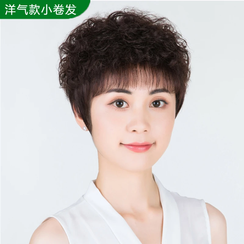 帕拉斯中老年妈妈时尚小卷发全真发假发真发全头套全真自然短卷发