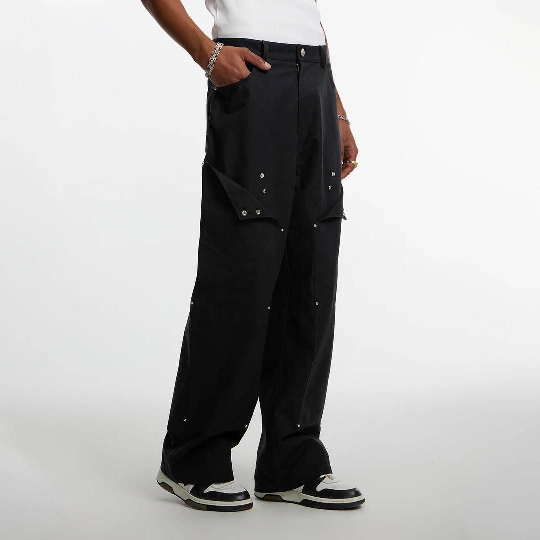 STK SmallTownKid 拼接铆钉暗纹伐木裤 美式复古休闲街头国潮