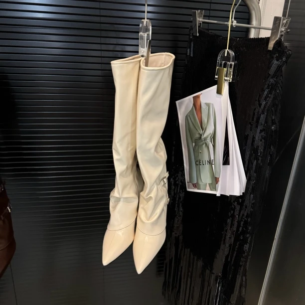 2024秋冬不过膝长靴细高跟百搭尖头瘦瘦靴气质时尚