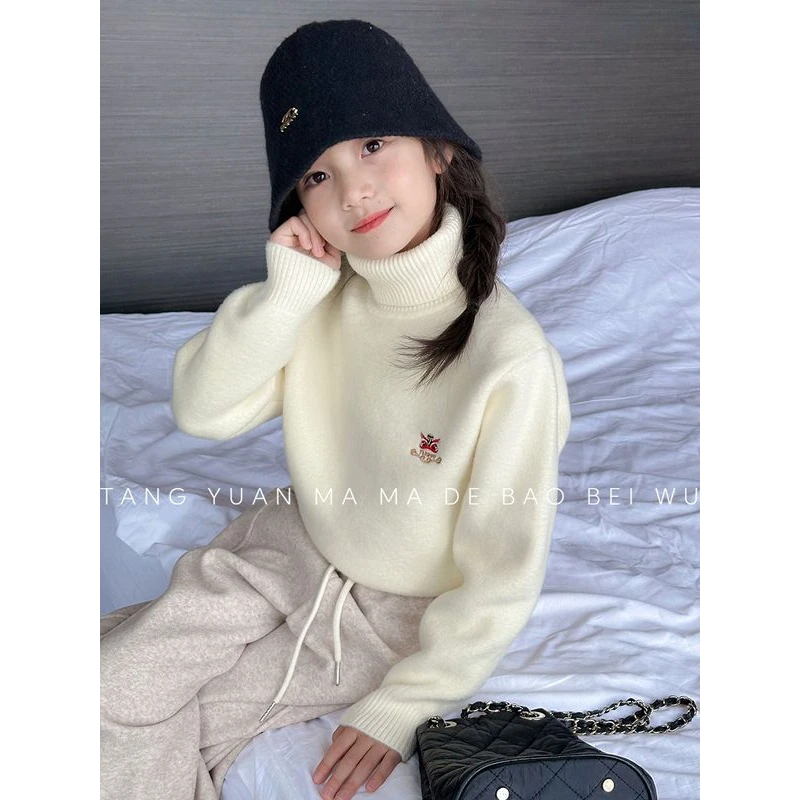 女童毛衣2024冬季韩版洋气儿童高领打底衫一体绒加绒加厚针织衫潮