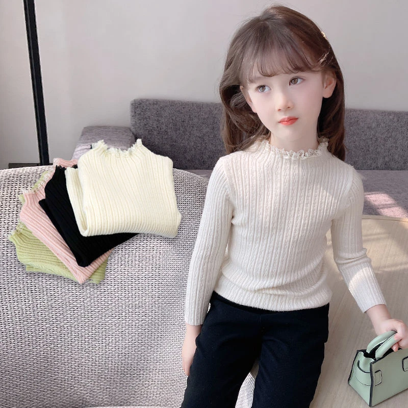 女童毛衣打底衫秋2025新款女孩洋气蕾丝边秋冬儿童打底上衣针织衫