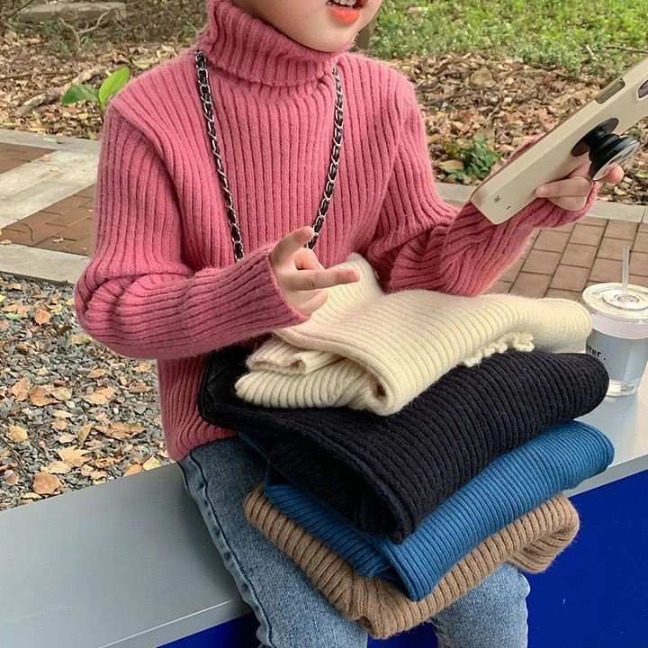 女童毛衣2025新款洋气儿童秋冬宝宝加厚小童高领时髦小女孩针织衫