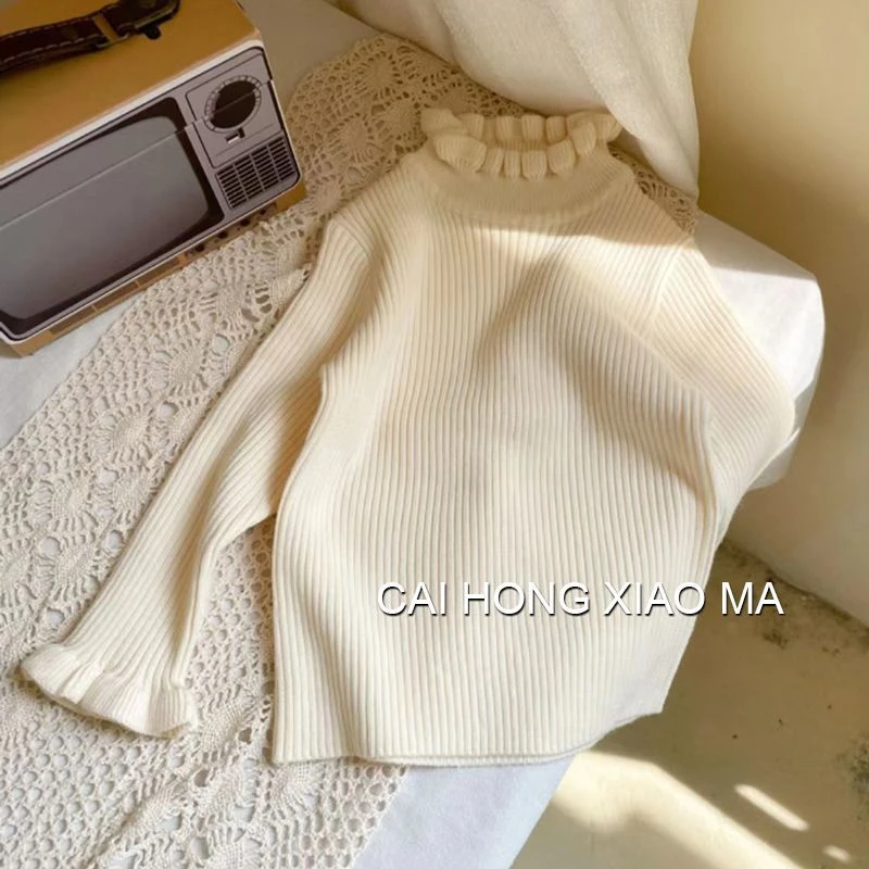 韩国童装2024秋季新款女童韩版长袖毛衣小女孩针织半高领纯色内搭