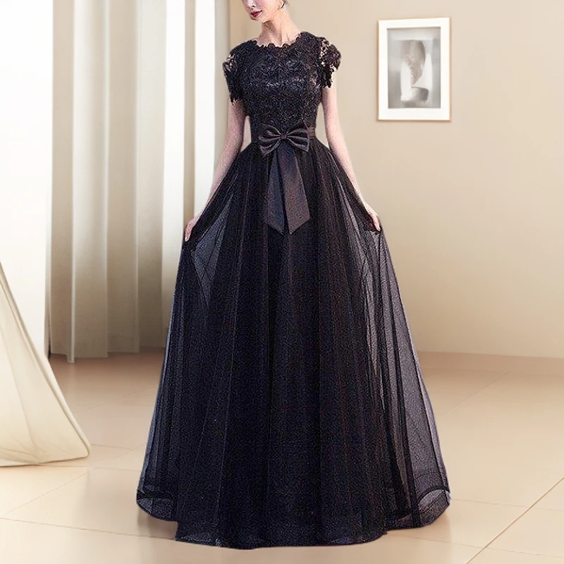 黑色优雅晚礼服2025秋冬新款宴会走秀主持人气质长款连衣裙晚礼服