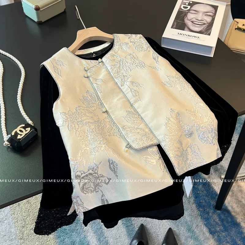 国风新中式上衣套装女2024秋冬新款超好看高级感气质马甲内搭毛衣