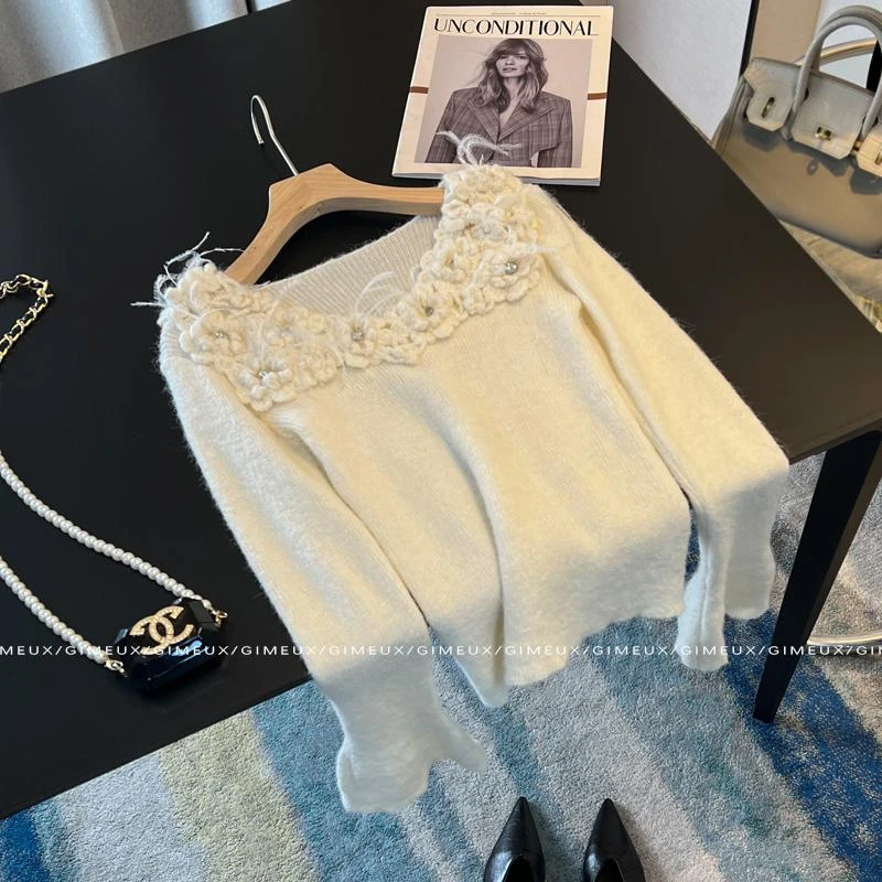 法式小香风针织毛衣女2024秋冬新款温柔风优雅纯欲设计感打底上衣