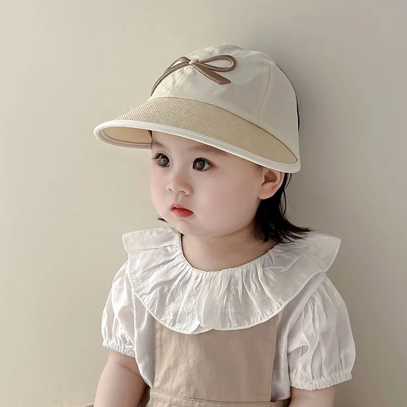 儿童帽子夏季空顶遮阳大檐防晒帽男女宝宝户外扎马尾可爱太阳帽韩